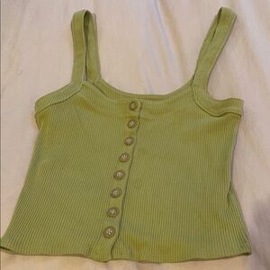 Green Ribbed Button-Up Women's Top